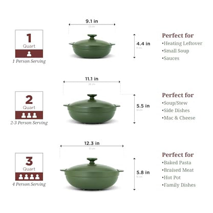 MINH LONG 3-Qt Porcelain Dutch Oven with Lid – Lead & Cadmium Free, Oven Safe to 482°F, Heat Retention, Clay Pot for Cooking on Gas & Infrared Cooktop, Use to Marinate, Cook, Bake, Refrigerate & Serve