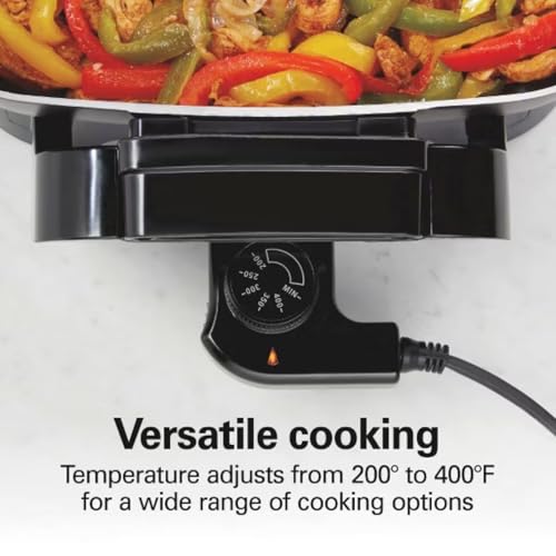 Hamilton-Beach 20.5" Durathon Ceramic Reversible Nonstick Electric Skillet, 1500W Electric Pan with Adjustable Temperature Control, Dishwasher-Safe Parts, Black