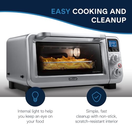 De'Longhi Digital Air Fry Convection Toaster Oven 14L Stainless Steel, Air Fry Oven, 9-in-1, Grills, Broils, Bakes, Roasts, Reheats, Keep Warm, Non-Stick, Scratch-Resistant Interior, 1800-Watts