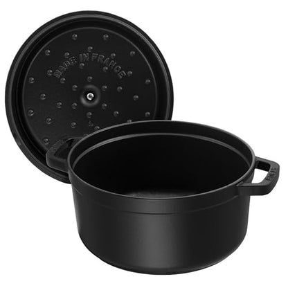Staub Cast Iron Round Cocotte, Dutch Oven, 4-quart, serves 3-4, Made in France, Matte Black