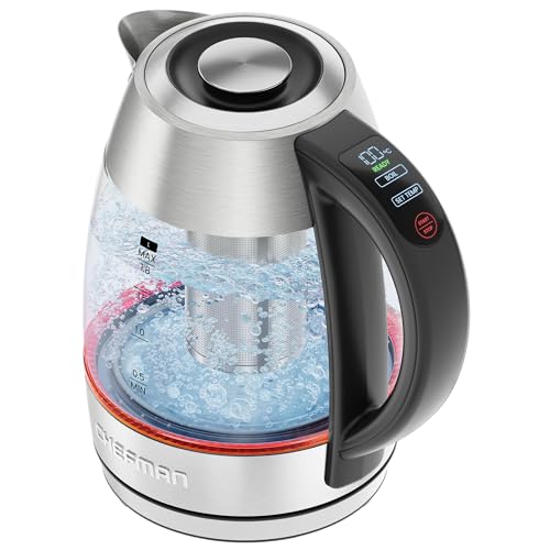 CHEFMAN Lightning High-Powered Electric Kettle, 1.8L 1750W, Rapid Boil 2 Cups in 2 Minutes, BPA Free Cordless Tea Kettle with Digital Temperature Control and 1-Hour Keep Hot – Stainless Steel