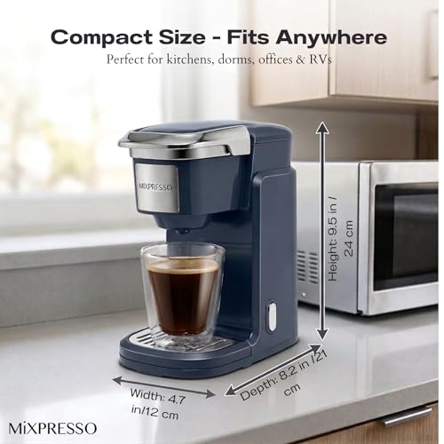 Mixpresso Single Cup Coffee Brewer - Quick Brew, One Touch Function, 12oz One Cup Grey Coffee Maker