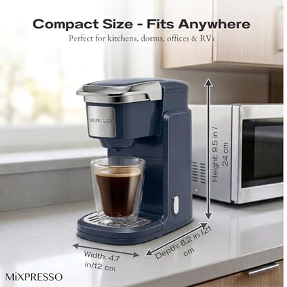 Mixpresso Single Cup Coffee Brewer - Quick Brew, One Touch Function, 12oz One Cup Grey Coffee Maker