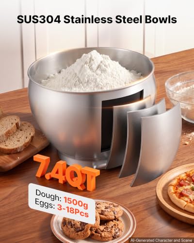 VEVOR 7.4 Qt Tilt Head Stand Mixer 500W Electric Dough Mixer