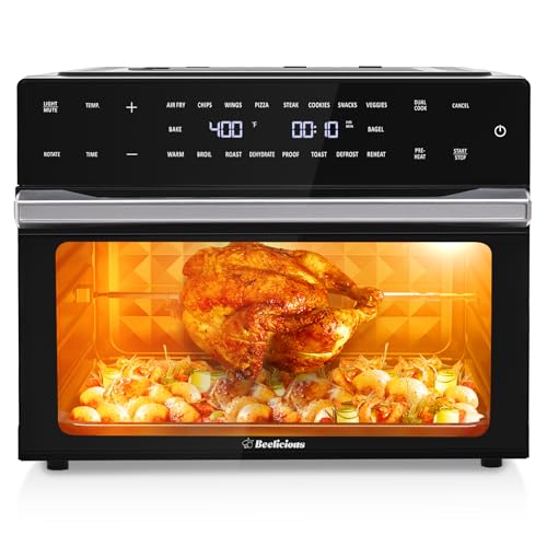 Beelicious 32QT Extra Large Air Fryer, 19-In-1 Air Fryer Toaster Oven Combo with Rotisserie and Dehydrator, Digital Convection Oven Countertop Airfryer Fit 13" Pizza, 6 Accessories, 1800w, Black
