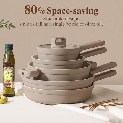SENSARTE 20Pcs Pots and Pans Set Nonstick, Ceramic Cookware Set Non Stick, Non-toxic Healthy Kitchen Cooking Set, Induction Compatible, Dishwasher Safe, PFAS/PTFE/PFOA Free, TAUPE