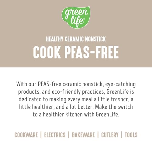 GreenLife 6QT Ceramic Nonstick Stockpot with Glass Straining Lid, PFAS-Free, Dishwasher Safe, Stay-Cool Handles, Oven Safe to 350°F, Wobble-Free Base, Even Heating, Taupe