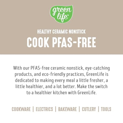 GreenLife 6QT Ceramic Nonstick Stockpot with Glass Straining Lid, PFAS-Free, Dishwasher Safe, Stay-Cool Handles, Oven Safe to 350°F, Wobble-Free Base, Even Heating, Taupe