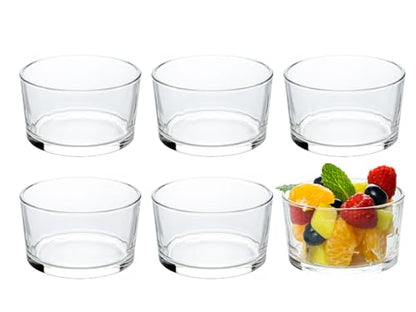 HillSpring Glass Small Bowls, 7.5oz, Set of 6, Clear Mini Bowls for Dips, Sauces, Desserts, Side Dishes, Pudding, Fruit and Charcuterie Boards, Pinch Bowls for Meal Prep (6)