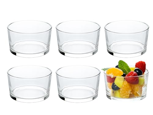 HillSpring Glass Small Bowls, 7.5oz, Set of 6, Clear Mini Bowls for Dips, Sauces, Desserts, Side Dishes, Pudding, Fruit and Charcuterie Boards, Pinch Bowls for Meal Prep (6)