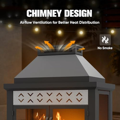 EAGLE PEAK Outdoor Propane Fireplace 50,000 BTU Gas Fireplace with Locking Mesh Doors with Storage & Adjustable Flame, Patio Heater for Decks Backyards, Black/Gray