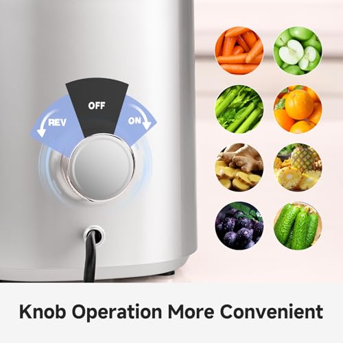 AMZCHEF Cold Press Juicer – 5.8" Wide Mouth Hopper for Whole Recipe Loading, Self Feeding for Hands-Free Operation, Zero Waste Masticating Juicer For More Juice, Less Pulp – Triple Strainers