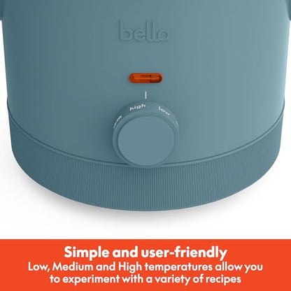 bella 1.5 Qt Slow Cooker with 3 Heat Manual Control, Ceramic Nonstick Coating, Dishwasher Safe Stoneware Pot and Tempered Glass Lid, Tangle Free Cord Wrap & Cool Touch Handles, Surf
