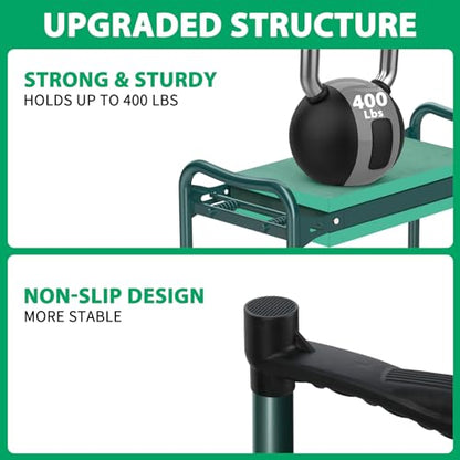 TomCare Garden Kneeler and Seat 10.64” Wider Larger Soft Kneeling Pad Garden Bench with 2 Large Tool Pouches Heavy Duty Garden Stool Foldable Tools Gardening Gifts for Women Men Gardeners