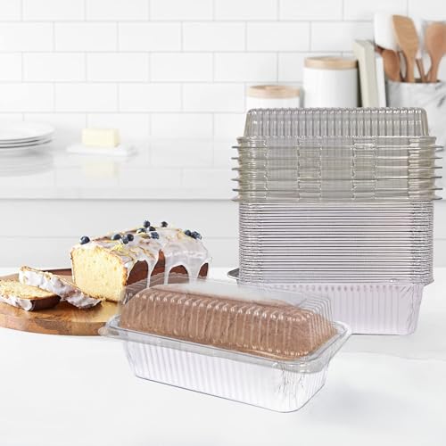 Lewarm Disposable Loaf Pans With Lids Bakeware Set, 2lb, 55 Pack, 8.5x4.5 Heavy-duty Aluminum Foil Bread pan, Food Storage Container, Perfect for Baking, Storing & Take-out