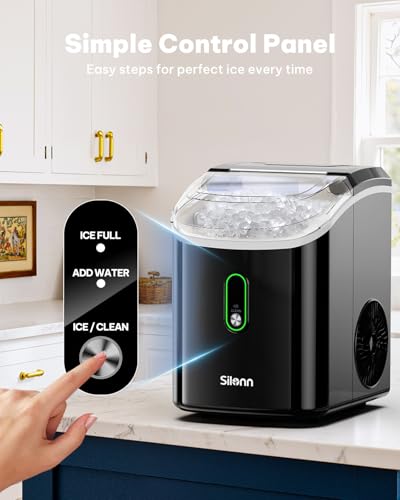 Silonn Nugget Ice Maker Countertop, Pellet Ice Machine with Self-Cleaning Function, Sonic Ice Maker Produces 36lbs of Chewable Ice in 24 Hours, Ideal for Home Kitchen and Office (Black)