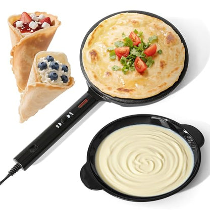 Electric Instant Crepe Maker, 8 Inch Portable Electric Crepe Maker Machine & Non-Stick Coating, On/Off Switch & Automatic Temperature Control, Compact Crepe Maker, Black