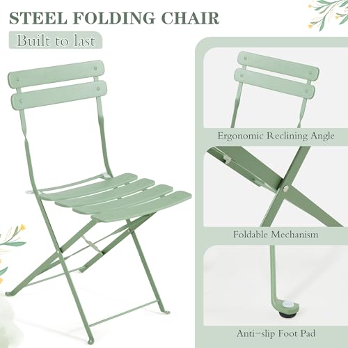 MELLCOM 5-Piece Foldable Patio Dining Set with Rectangular Table and Chairs, Weather-Resistant Iron Outdoor Dining Set for 4 People, Outdoor Table and Chairs for Patio, Yard, Indoor, Green