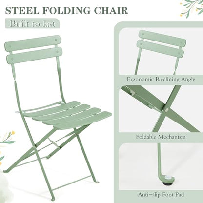 MELLCOM 5-Piece Foldable Patio Dining Set with Rectangular Table and Chairs, Weather-Resistant Iron Outdoor Dining Set for 4 People, Outdoor Table and Chairs for Patio, Yard, Indoor, Green