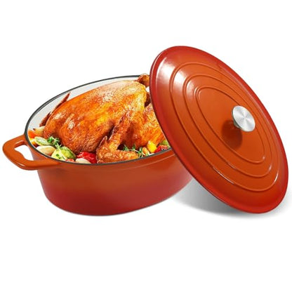Enameled Oval Dutch Oven Pot with Lid, 8 QT Cast Iron Dutch Oven with Dual Handles for Cooking, Bread Baking, Frying, Non-stick Enamel Coated Oven (8 QT Orange)