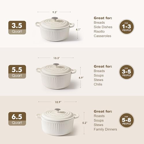 SENSARTE Enameled Cast Iron Dutch Oven Pot with Lid 3.5/5.5/6.5 Quart Heavy-Duty Round Dual Handles Kitchen Pot with Cotton Potholders & Silicone Trivet, Pot for Bread Baking, Stews, Braising, Roasting, Oven Safe, 3.5Quart, White