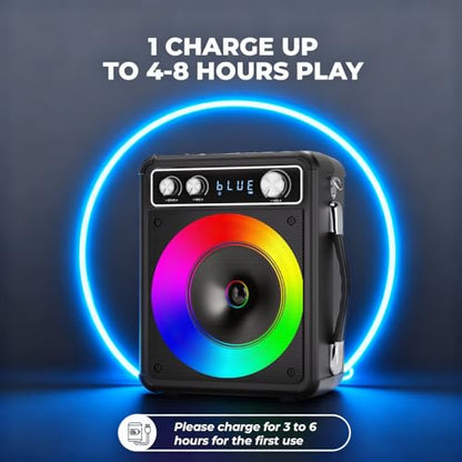 VOSOCO Karaoke Machine with 2 Wireless Microphones, Portable Bluetooth Speaker for Adults Kids, PA Systems Support TWS Echo Adjust TF USB AUX for Home Party Outdoor Travel