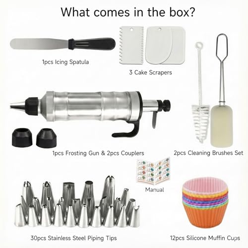 Dessert Decorating Syringe Set, Icing Piping Kit Stainless Steels Cake Decorating Tools 30 Piping Icing Nozzles Cupcake Decorating Kit - Black