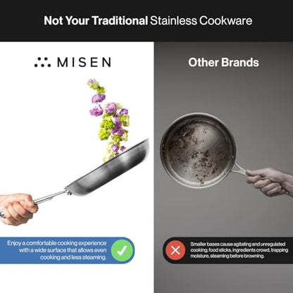 Misen 5-Ply Stainless Steel Cookware Set - Versatile, Dishwasher Safe - 5-Piece Set - 10" Skillet, 3 QT Saute Pan + Lid, 3 QT Saucier + Lid