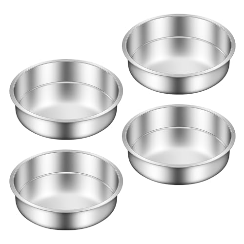 Ohtomber 8 Inch Cake Pan - Set of 4 Stainless Steel Round Layer Cake Baking Pans Molds, Tins, Stackable Baking Set, Even Heating, Dishwasher Safe Non-Toxic Bakeware Dish for Birthday Wedding Christmas