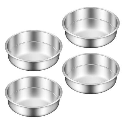Ohtomber 8 Inch Cake Pan - Set of 4 Stainless Steel Round Layer Cake Baking Pans Molds, Tins, Stackable Baking Set, Even Heating, Dishwasher Safe Non-Toxic Bakeware Dish for Birthday Wedding Christmas