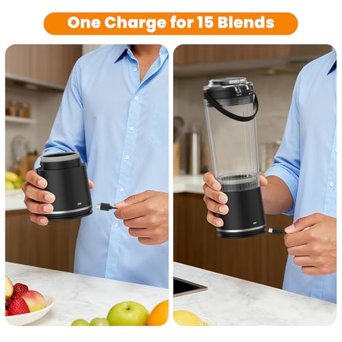 Personal Size Portable Blender for Shakes & Smoothies, 17oz Mini Small Smoothie Blender with On Go Lid & Sip Lid, 26000RPM Rechargeable Cordless Electric Blender for Travel Gym Office (Black)