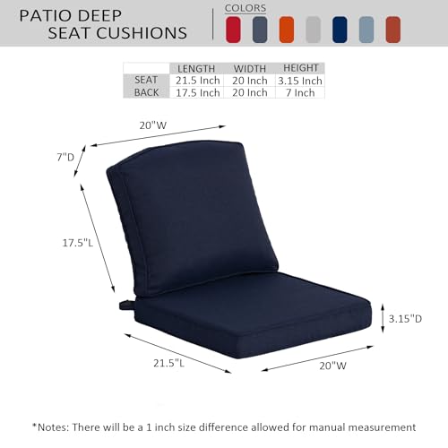 Garden lucky Outdoor Deep Seat Cushions, 20x21.5 Inch, Dark Blue, Set of 2