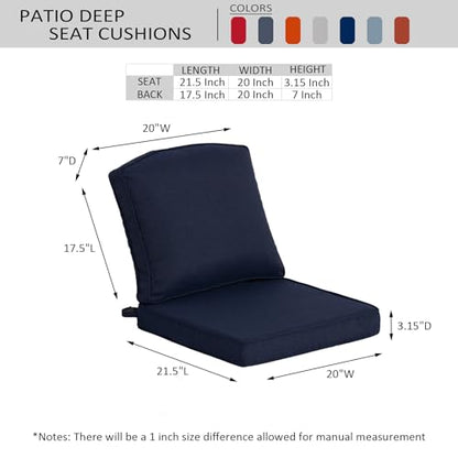 Garden lucky Outdoor Deep Seat Cushions, 20x21.5 Inch, Dark Blue, Set of 2