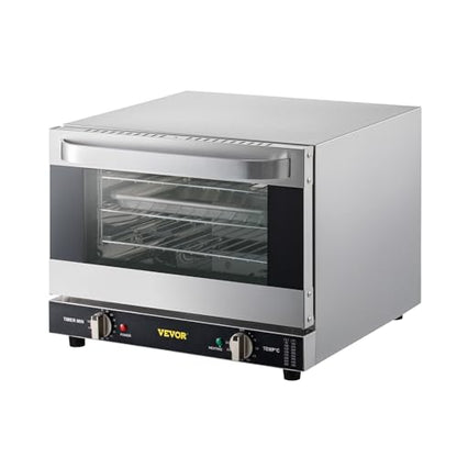 VEVOR Commercial Convection Oven, 21L/19Qt, Quarter-Size Conventional Oven Countertop, 1440W 3-Tier Toaster w/Front Glass Door, Electric Baking Oven w/Trays Wire Racks Clip Gloves, 120V