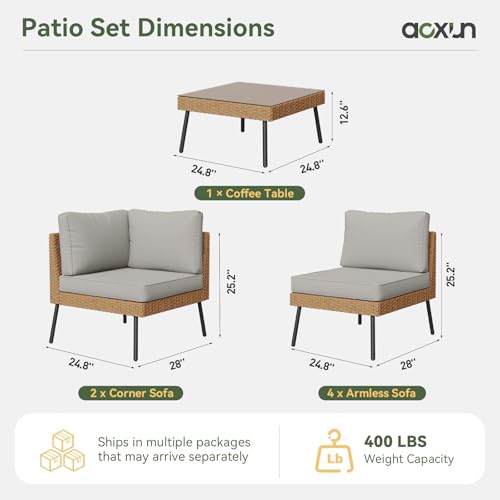 Aoxun 5 Piece Outdoor Sectional Sofas, Grey