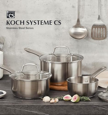 KOCH SYSTEME CS Stainless Steel Saucepan 1 Quart, 18/10 Stainless Steel Saucepan with Lid, Premium Steel Sauce Pan, Indutcion Sauce Pan with Lid, Small Cooking Pot, Oven Safe