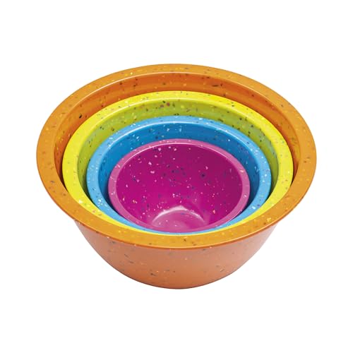 bzyoo Confetti Nesting Mixing Bowls Set - 4-Piece Colorful Kitchen Bowls (18oz, 1.25QT, 2.5QT, 4QT) - BPA-Free, Dishwasher Safe, Space-Saving Design Vibrant Color