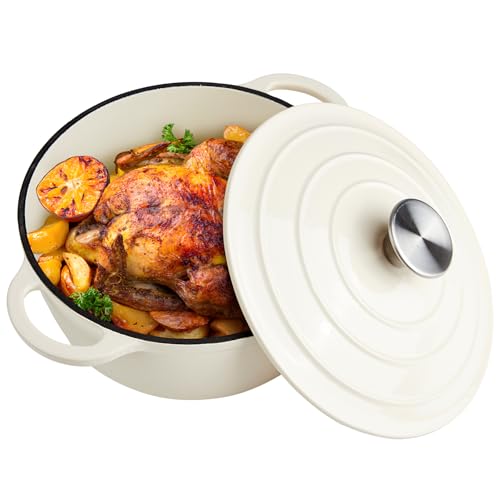 3 Quart Dutch Oven Enameled Cast Iron with Lid - Big Dual Handles - Oven Safe up to 500°F - Classic Round Pot for Versatile Cooking Cream