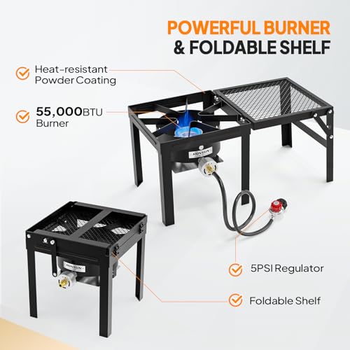 ROVSUN 30QT Turkey Fryer & 10QT Fish Fryer Kit w/ 55,000BTU Propane Stove, Aluminum Outdoor Deep Fryer & Seafood Boiler Steamer w/Baskets, Thermometer, Marinade Injector, Turkey Rack & Rack Lifter