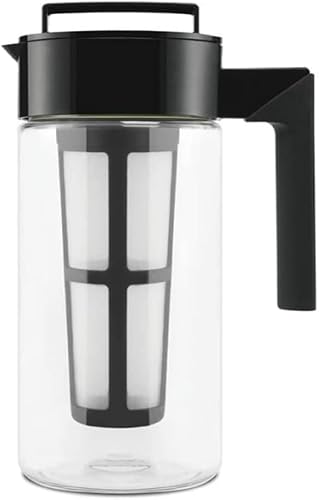 Takeya Deluxe Cold Brew Coffee Maker - BPA-Free Tritan Pitcher with Airtight Leakproof Lid, Silicone Grip Handle, Fine-Mesh Filter - Shatter-Proof, Dishwasher Safe, Made in USA - 1 Quart/Black