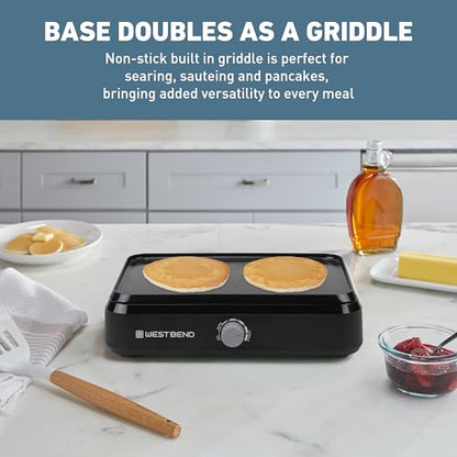 West Bend Versatility Slow Cooker Large Capacity Non-stick Cooking Vessel & Variable Temperature Heating Base Includes Travel Lid and Storage Bag, Range and Oven-Safe Cooking Pot, 5-Quart, Silver
