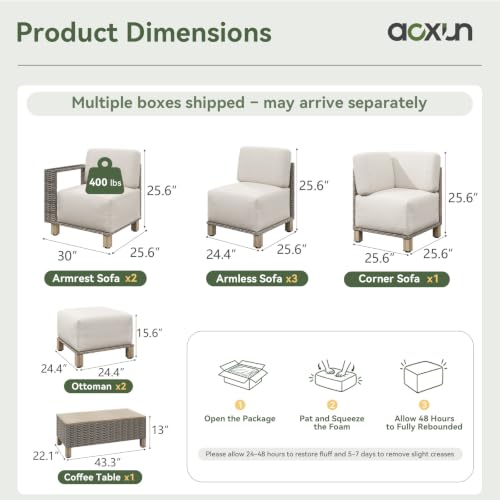 Aoxun Patio Furniture Set with 10'' Thick Cushions (9 Piece, Gray/Beige)