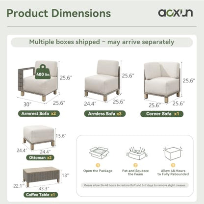 Aoxun Patio Furniture Set with 10'' Thick Cushions (9 Piece, Gray/Beige)