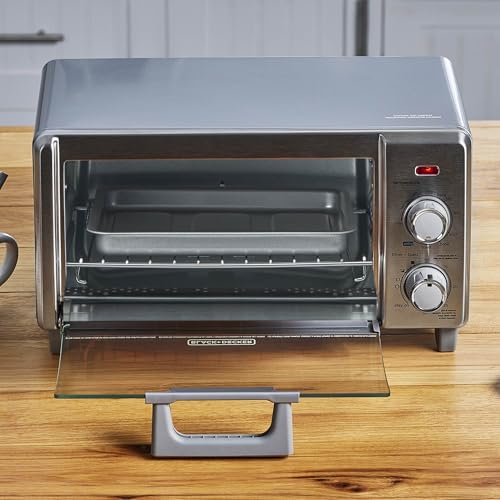 BLACK+DECKER Crisp 'N Bake Air Fry Countertop Convection Toaster Oven, Medium Capacity, 4-Slice, 5-in-1, Fits 9” Pizza, 30-Min Timer, Bake, Broil, Air Fry, Toast, Keep Warm, Stainless Steel