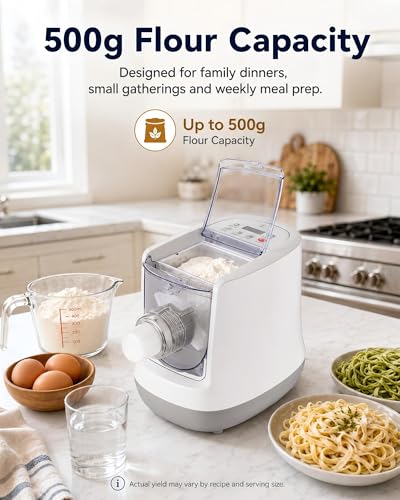 KabFbit Automatic Pasta Maker, 13 Discs, 500g Flour Capacity