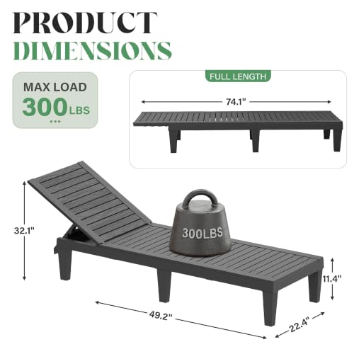 Outdoor Chaise Lounges, Patio Lounge Chair, Black Wood Grain, Set of 2