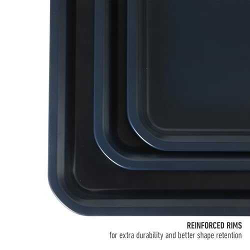 Calphalon Legacy 3-Piece Cookie Sheet Set, Cookie Baking Sheet, Metal Baking Sheet, 3 Pieces Nonstick Baking Sheets 18 15 13 Inch, Navy Blue, PFOA-Free for Even Baking, Oven Safe for Baking