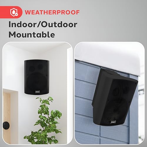 Pyle Waterproof Wall Mount Speaker System - 5.25 Inch Active + Passive Pair Wireless Bluetooth Compatible Indoor/Outdoor Stereo Sound Set with AUX IN - Pyle PDWR52BTBK (Black)