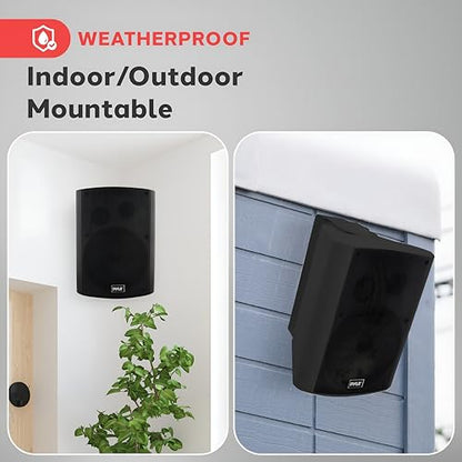 Pyle Waterproof Wall Mount Speaker System - 5.25 Inch Active + Passive Pair Wireless Bluetooth Compatible Indoor/Outdoor Stereo Sound Set with AUX IN - Pyle PDWR52BTBK (Black)