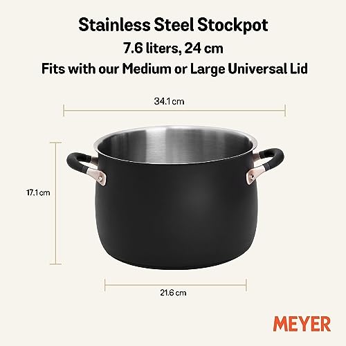 Meyer Stainless Steel Large Stockpot | 8 Quart Stock Pot | Induction Pot | Dishwasher Safe | Oven Safe | Matte Black with Silicone Handles | Accent Series Cookware | 24cm / 7.6L / 8 qt
